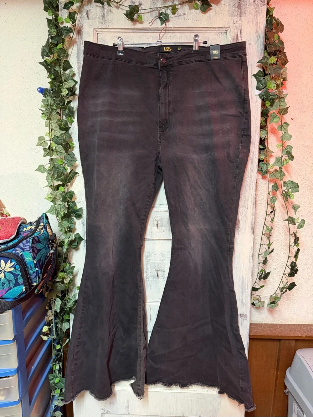 Lucky&Blessed Black Washed Flared Jeans with Raw Hem